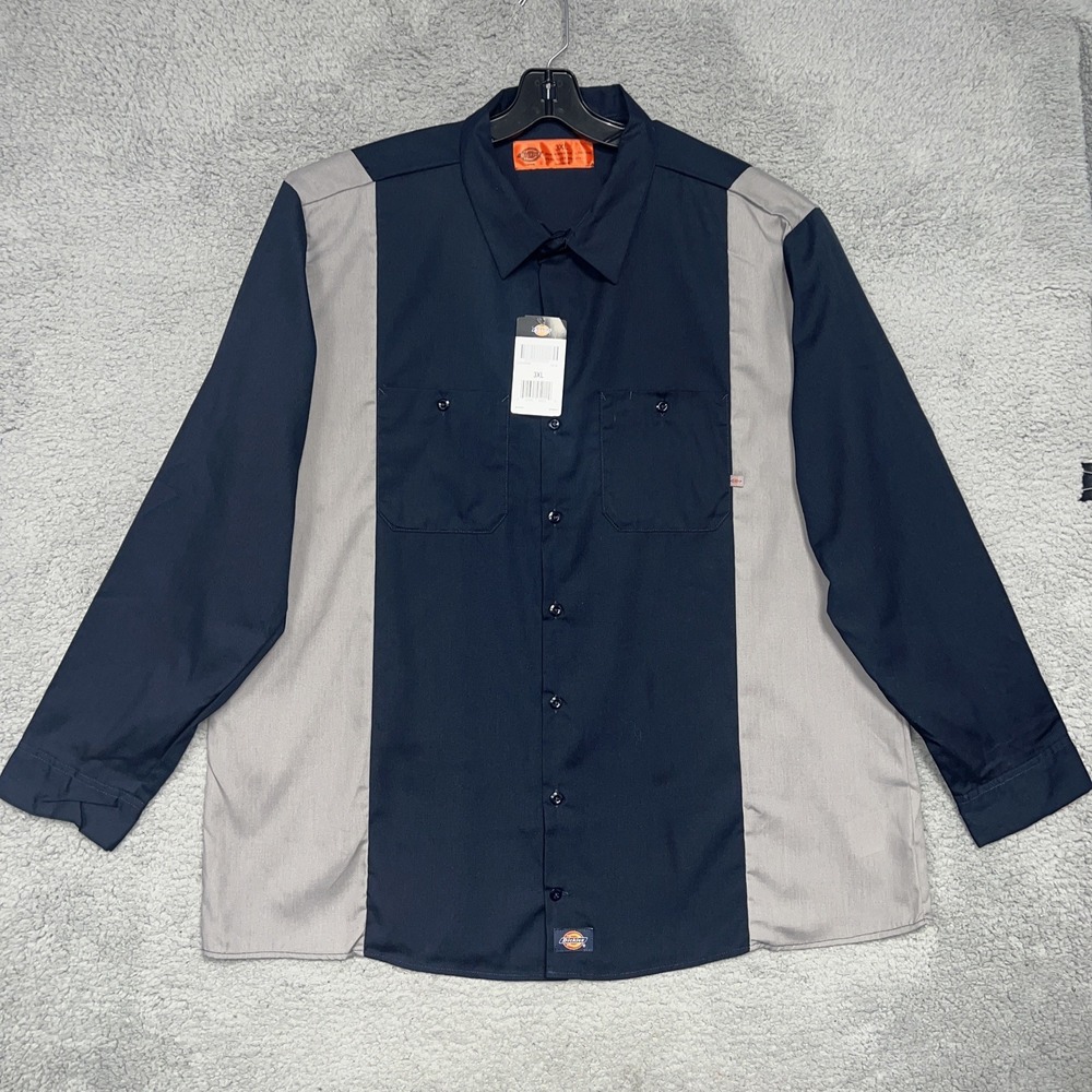 NWT Dickies Shirt Men's Sz 3XL‎ XXXL Blue Color Block Pockets Workwear Button Up